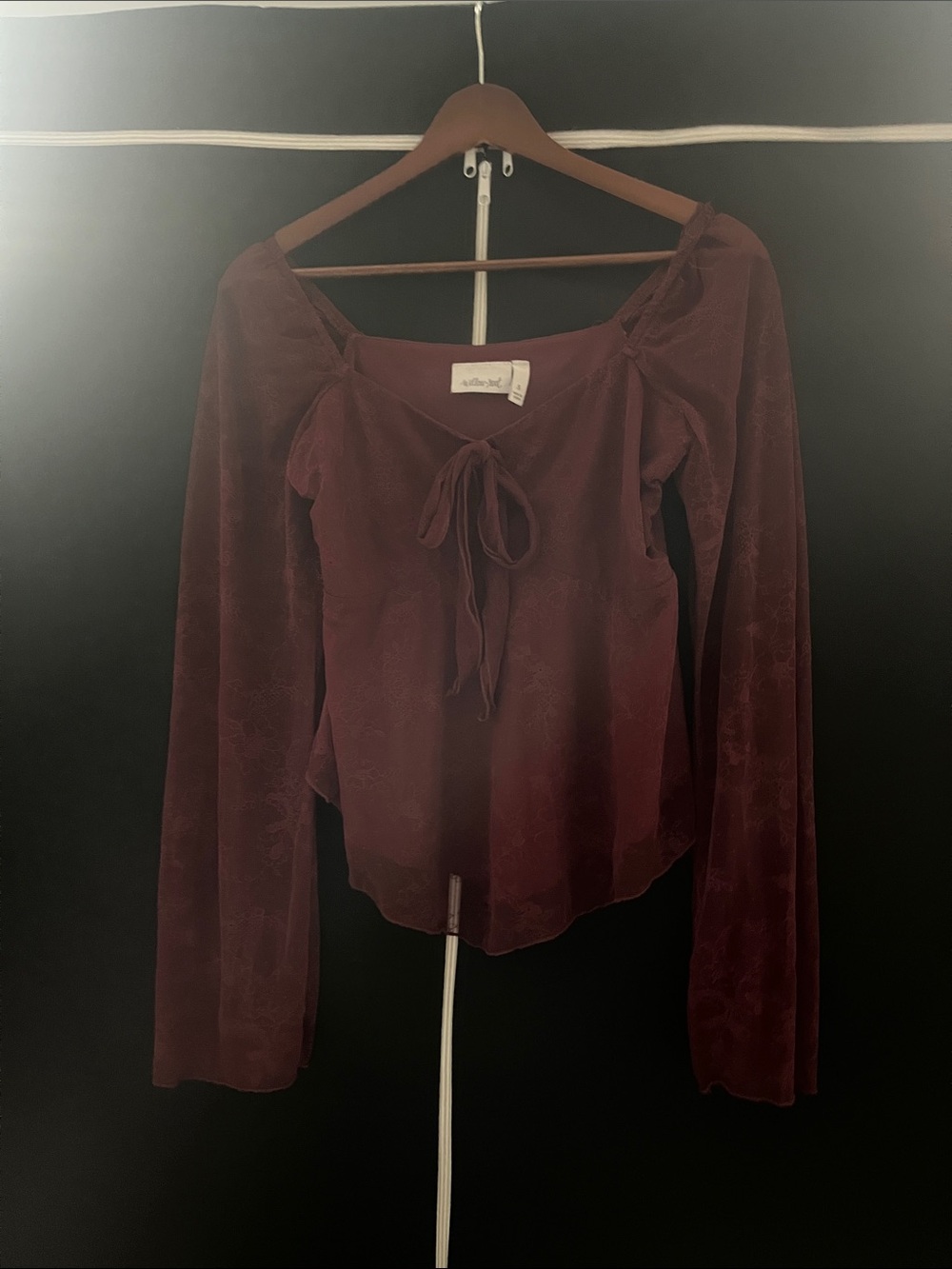 Tie-Front Velvet Blouse in Burgundy by Aritzia
